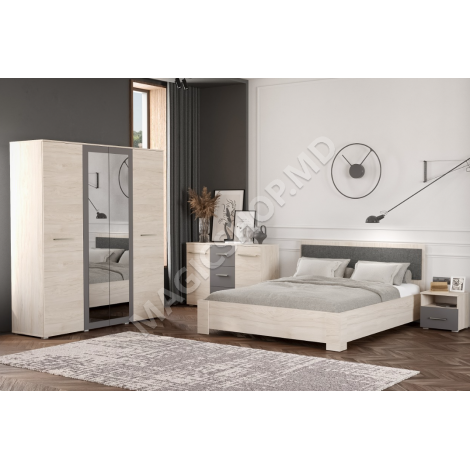 Шкаф Бари 4д2з (гикори рокфорд светлый / графит серый)